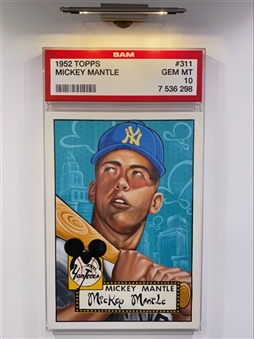 Original Yedi "BAM" 1952 Topps Mickey Mantle 29"x52" Painted Canvas